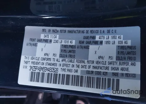 2025 Mazda Mazda3 2.5 S Select Sport from USA, damaged, VIN 3MZBPABM6SM460528